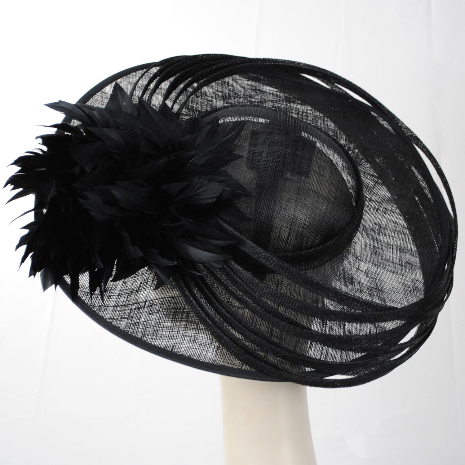 Lily & Taylor | Saturnalia Sinamay Straw Fascinator Hat | 124274 | profiletwo | BLACK