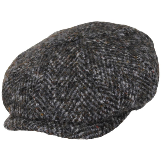 Stetson | Hatteras Grande Herringbone Wool Newsboy Cap | 160383 | lead | BEIGE/GREY HERRINGBONE
