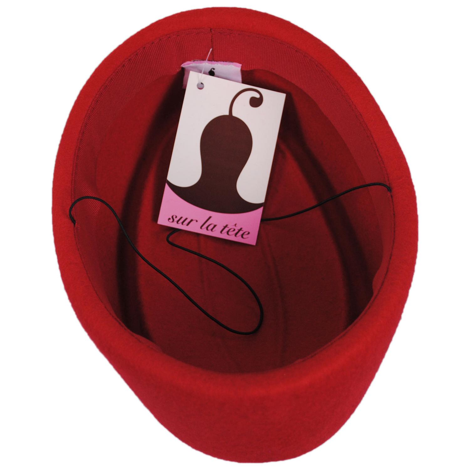 sur la tete | Stewardess Wool Felt Pillbox Hat | 157021 | under | RED