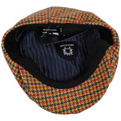 BRIXTON HATS | Brood Wool Blend Houndstooth Newsboy Cap | 161518 | under | TAUPE/ORANGE/ROYAL