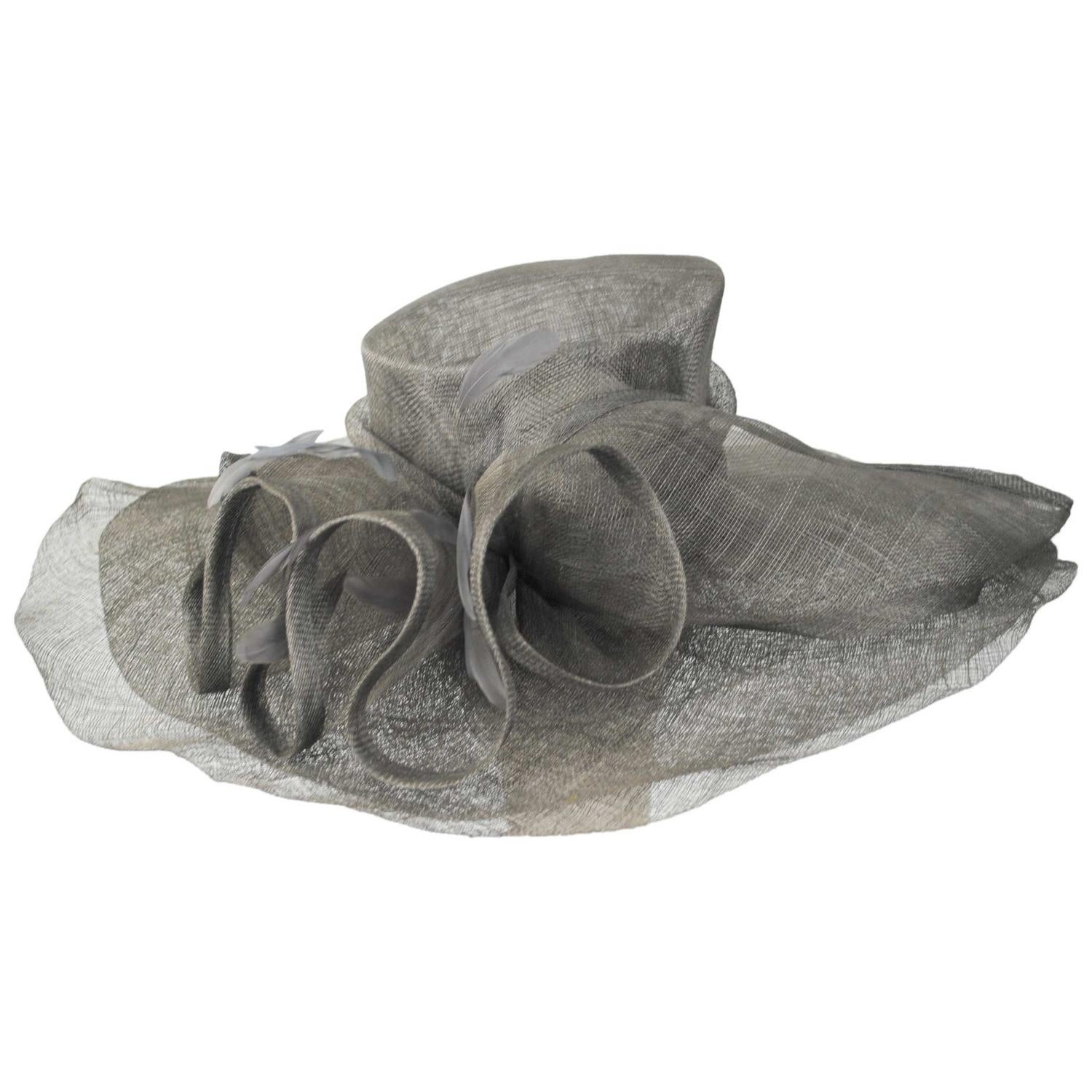 C.C Hats | Sinamay Straw Double Brim Boater Dress Hat | 124267 | front | GREY