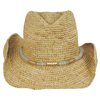 NIKKI BEACH | Chrysta Raffia Crochet Straw Western Hat | 102683 | front | NATURAL/GOLD