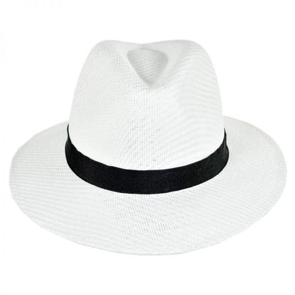 Panama Jack | Ribbon Toyo Straw Safari Fedora Hat | 126399 | front | WHITE