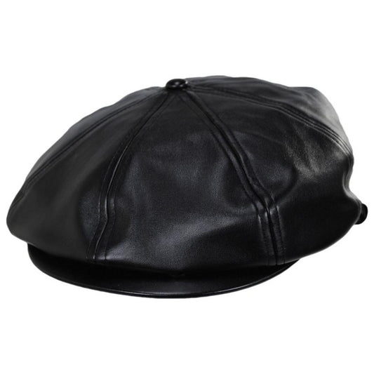 Kangol | Faux Leather Newsboy Cap | 160992 | lead | BLACK