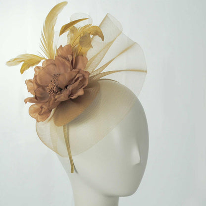 Sophia | Peony and Feathers Fascinator Hat | 122907 | front | COPPER