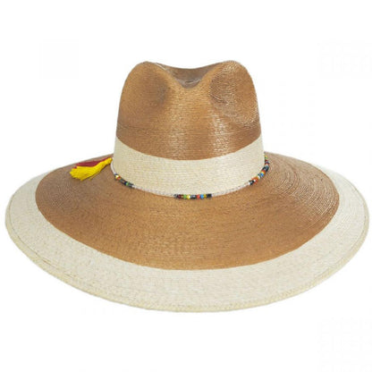 Elgans Two-Tone Palm Leaf Straw Fedora Hat