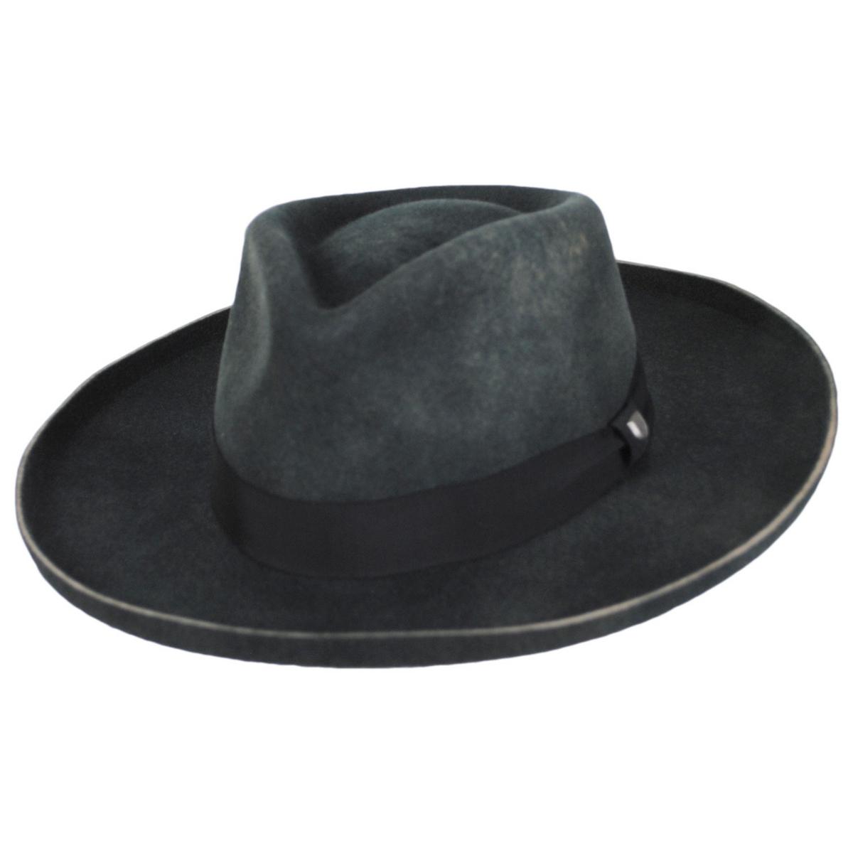 BRIXTON HATS | Victoria Felt Pencil Curl Fedora Hat | 135661 | lead | BLACK/BLACK SATIN