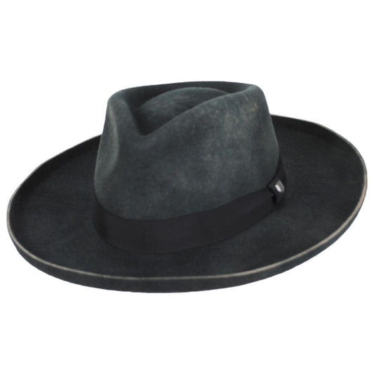BRIXTON HATS | Victoria Felt Pencil Curl Fedora Hat | 135661 | lead | BLACK/BLACK SATIN