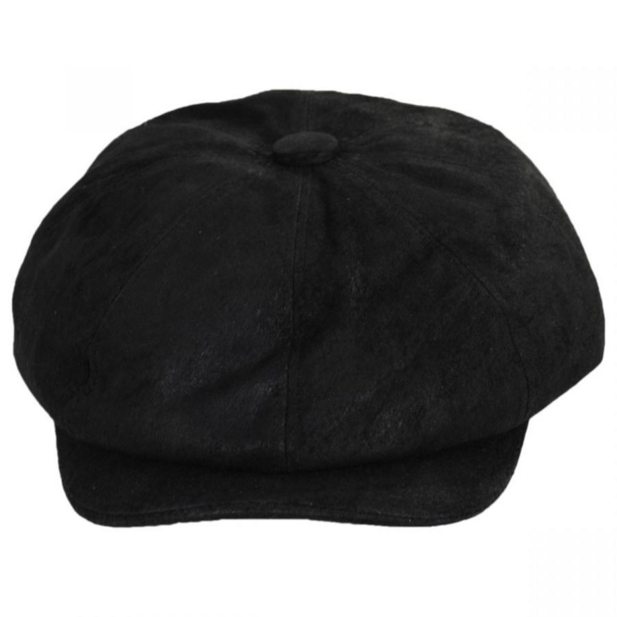 Jaxon Hats | Leather Newsboy Cap | 170201 | front | BLACK