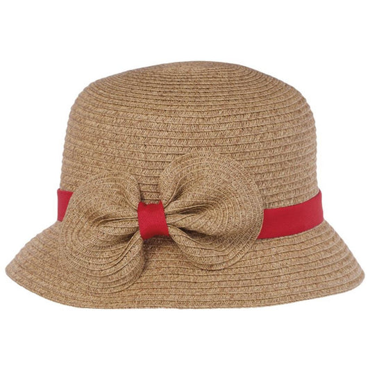 Toucan Collection | Toyo Straw Bow Cloche Hat - Made to Order | 104852 | lead | NATURAL/RED