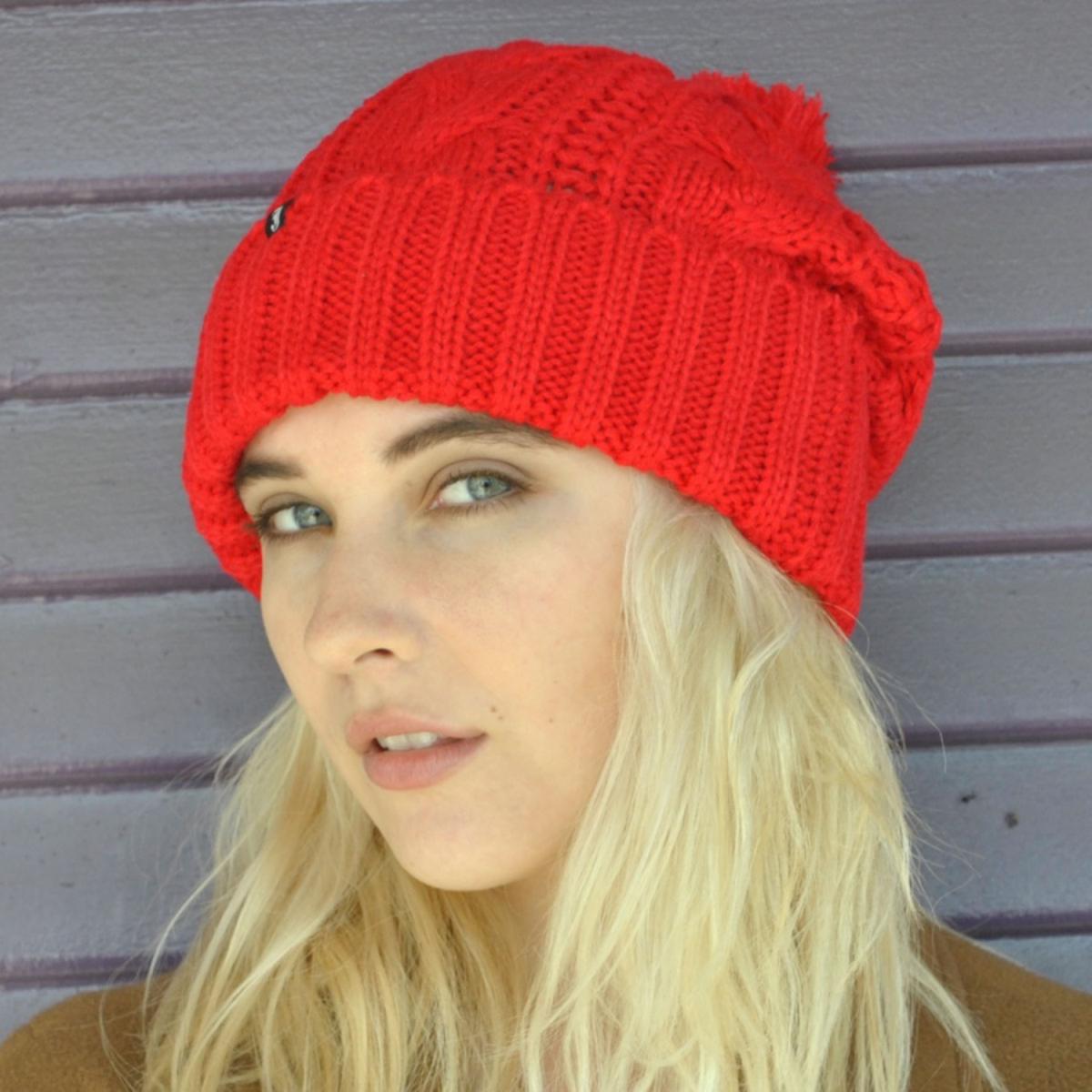 Jaxon Hats | Brooklyn Pom Knit Beanie Hat | 502913 | front | RED