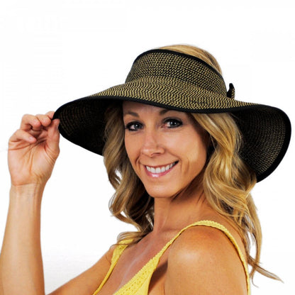 sur la tete | Roll Toyo Straw Braid Visor | 198550 | lead | BLACK MIX