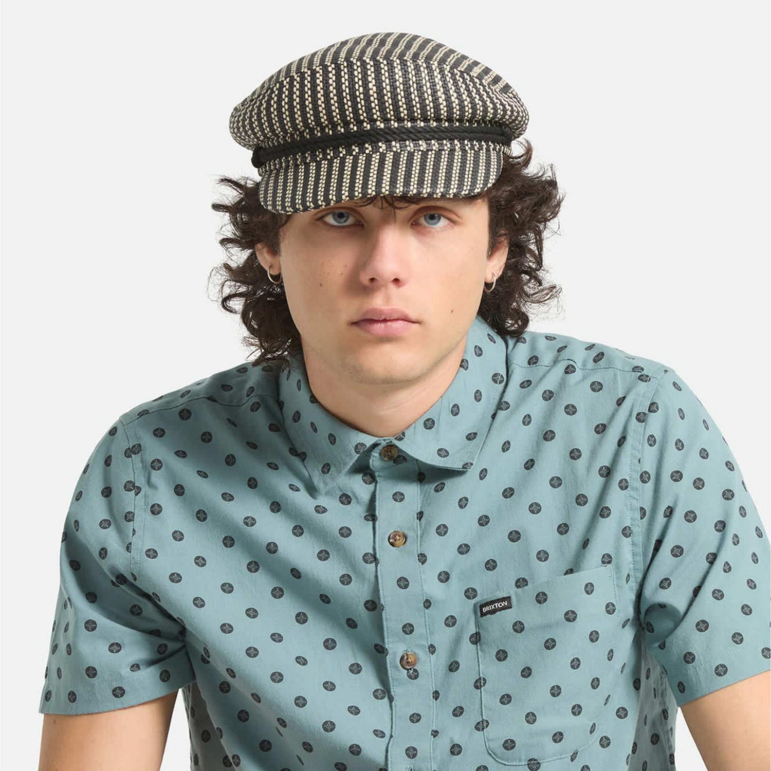BRIXTON HATS | Fiddler Toyo Straw Lightweight Fisherman Cap | 181362 | lsmone | BLACK/NATURAL STRAW