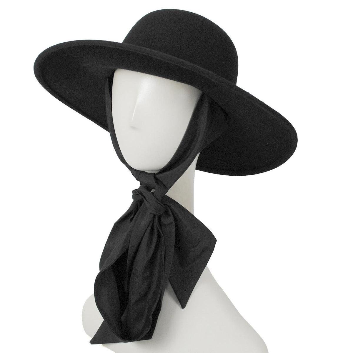 San Diego Hat Company | Stella Wool Felt Floppy Swinger Hat with Chin Ties | 125225 | profile | BLACK