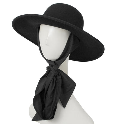 San Diego Hat Company | Stella Wool Felt Floppy Swinger Hat with Chin Ties | 125225 | profile | BLACK