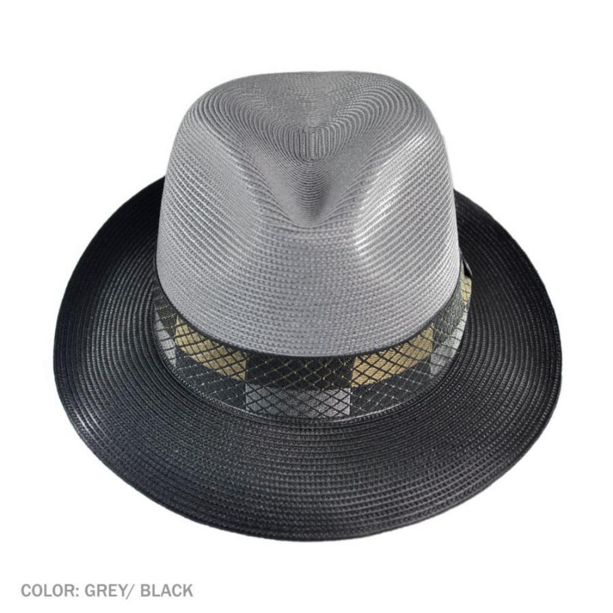 Stetson | Andover Florentine Milan Straw Fedora Hat | 126939 | profile | GREY/BLACK