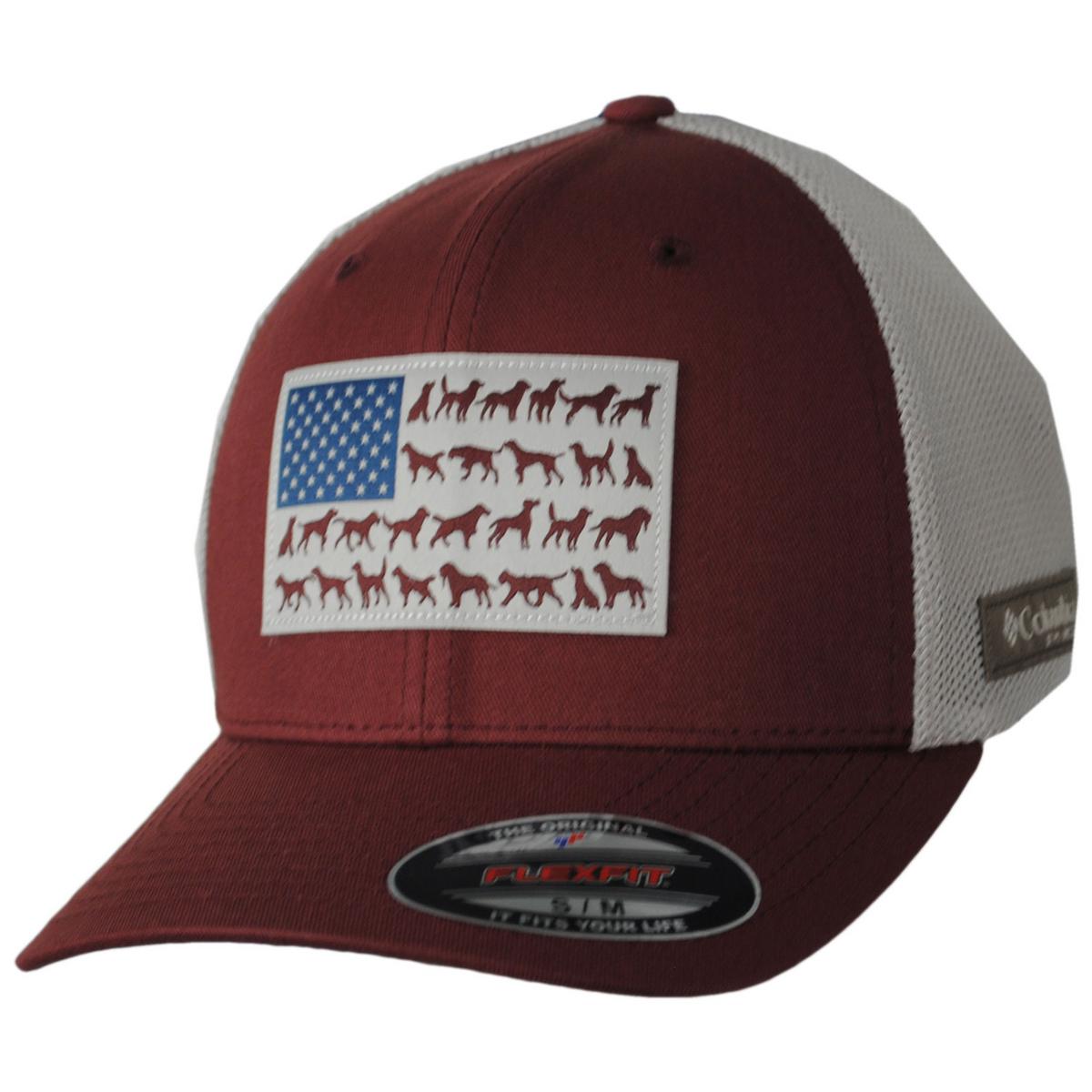 Columbia Sportswear | PHG Canine Flag Mesh Flexfit Fitted Baseball Cap | 400089 | lead | RED ROCKS