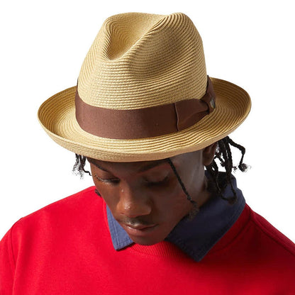 BRIXTON HATS | Horton CB Toyo Braid Fedora Hat | 128363 | lsmone | DARK TAN/LIGHT BROWN