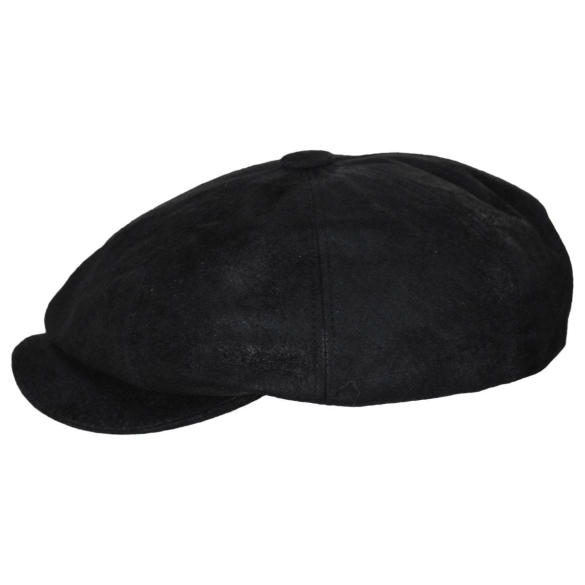 Jaxon Hats | Wholesale Leather Newsboy Cap B2B Pre-Pack | B2B170201 | profile | BLACK