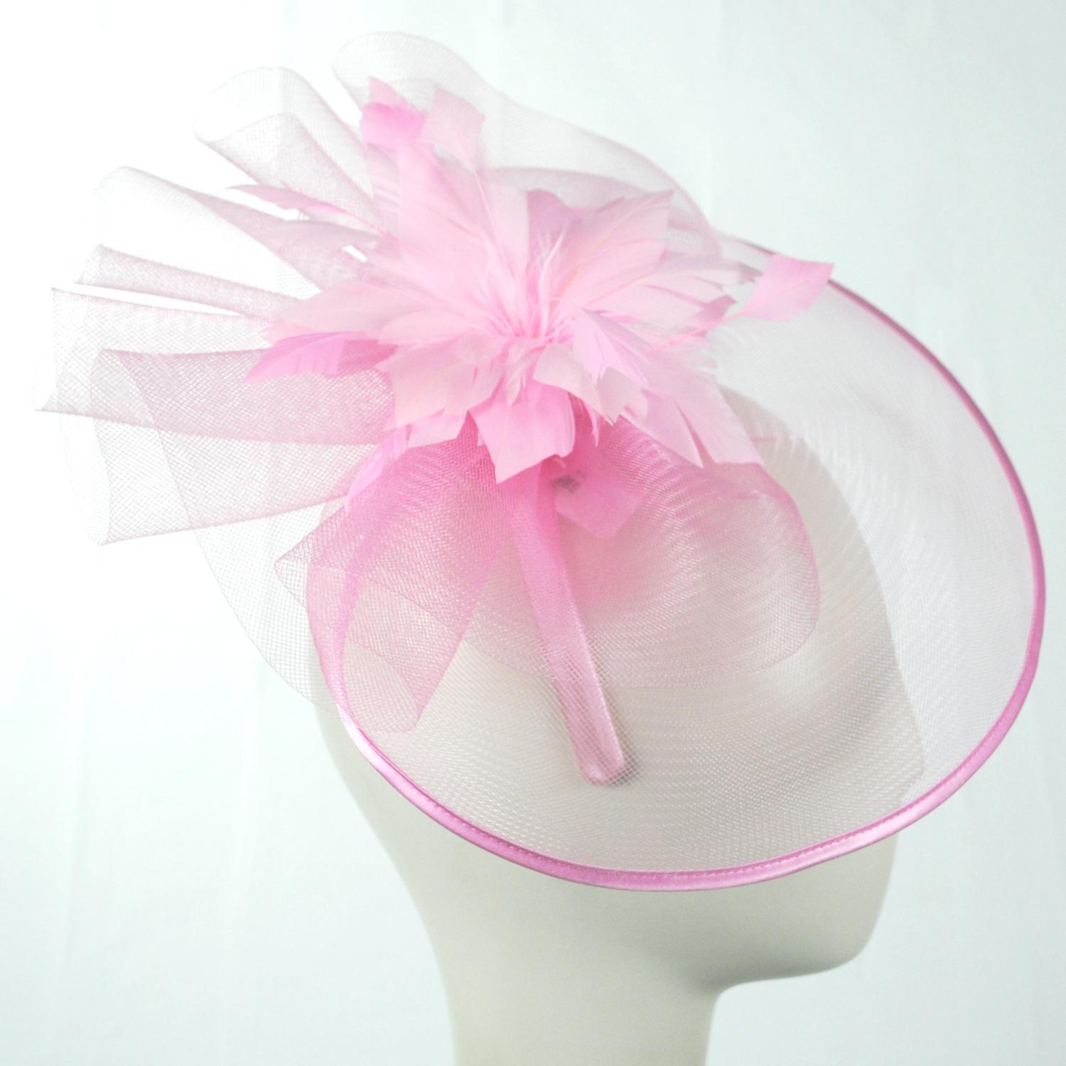 Sophia | Veiled Floral and Feather Mesh Fascinator Hat | 122903 | profile | PINK