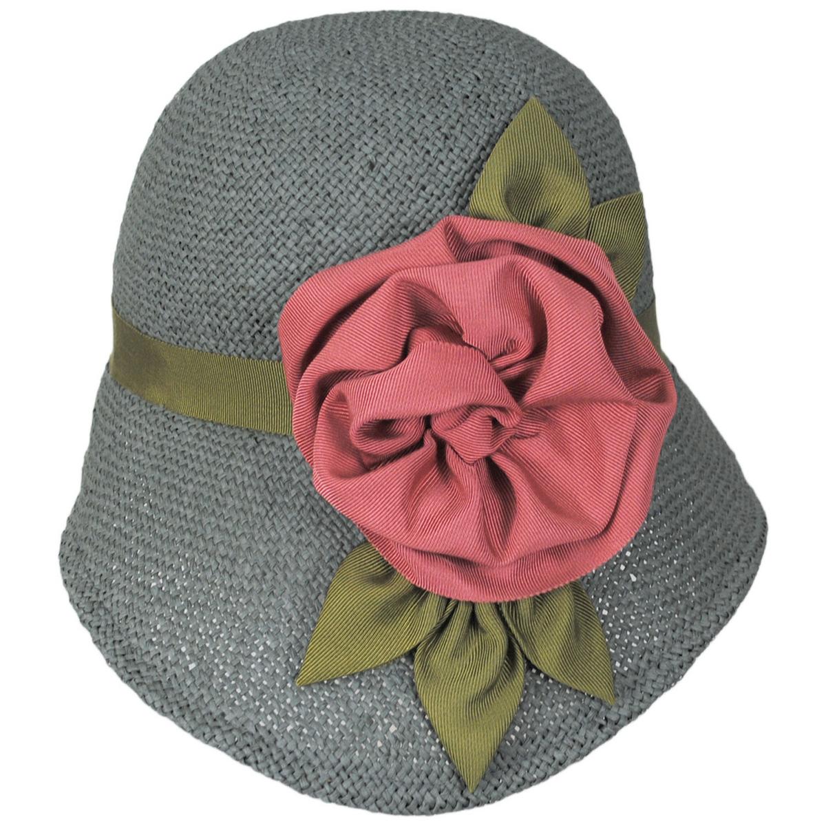 Kathy Jeanne | Ribbon Rosette Twisted Toyo Straw Cloche Hat | 100716 | profile | GRAY