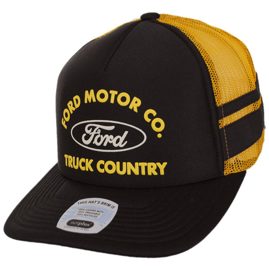 BRIXTON HATS | Ford Built Tough Foam Mesh Snapback Trucker Cap | 201883 | lead | BURNT RUBBER/EMPIRE YELLOW