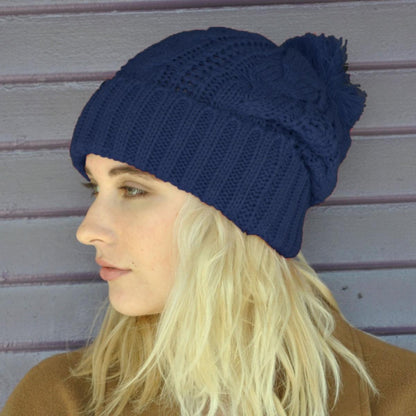 Jaxon Hats | Brooklyn Pom Knit Beanie Hat | 502913 | front | NAVY BLUE