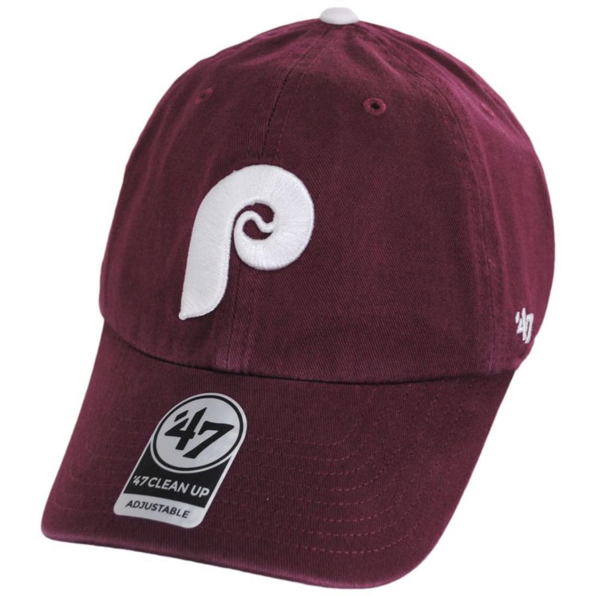 47 Brand | Philadelphia Phillies MLB Clean Up Strapback Baseball Cap Dad Hat | 203370 | lead | BURGUNDY