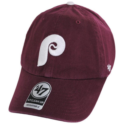 47 Brand | Philadelphia Phillies MLB Clean Up Strapback Baseball Cap Dad Hat | 203370 | lead | BURGUNDY
