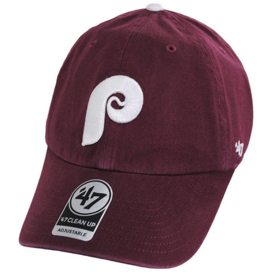 47 Brand | Philadelphia Phillies MLB Clean Up Strapback Baseball Cap Dad Hat | 203370 | lead | BURGUNDY