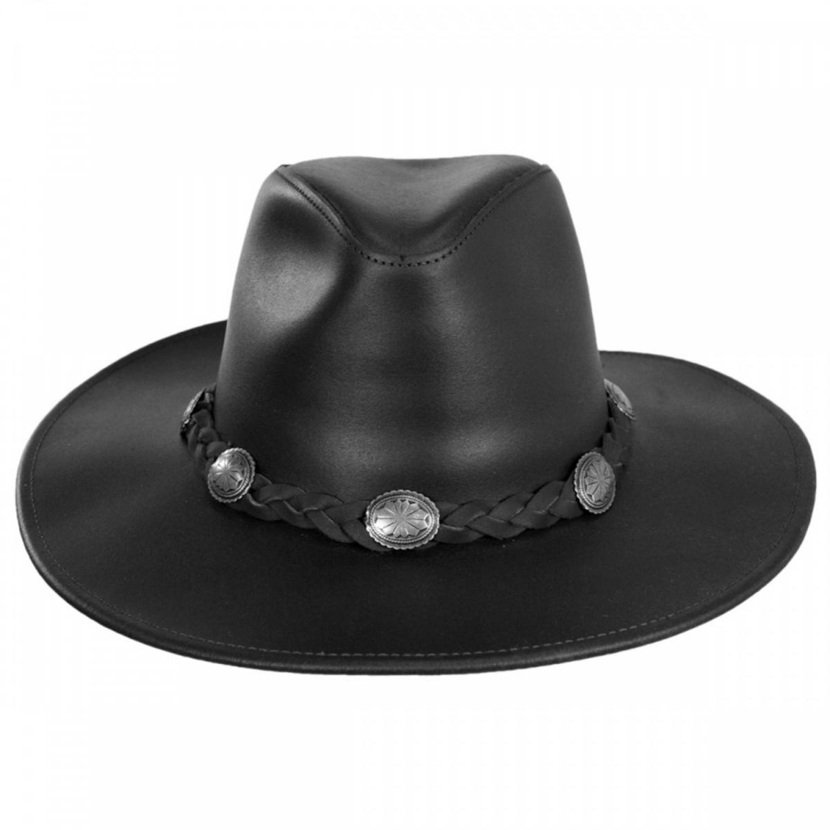 Henschel | Dude Braid Conch Leather Outback Hat | 140300 | front | BLACK