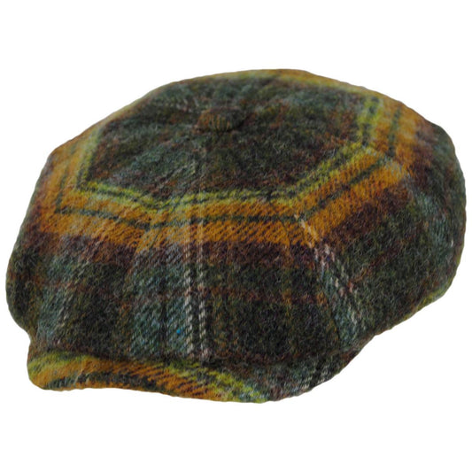 Stetson | Hatteras Shetland Wool Plaid Newsboy Cap | 160182 | lead | GREEN/DARK ORANGE