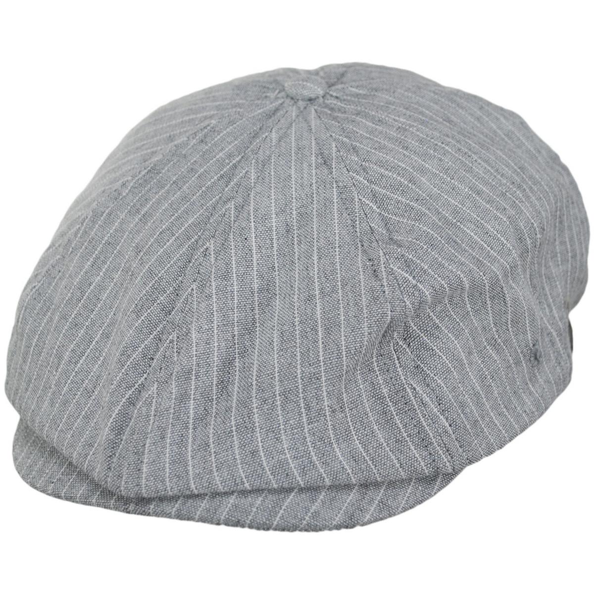 BRIXTON HATS | Brood Lightweight Cotton Chambray Striped Newsboy Cap | 161563 | lead | LIGHT GREY/WHITE STRIPE CHAMBRAY