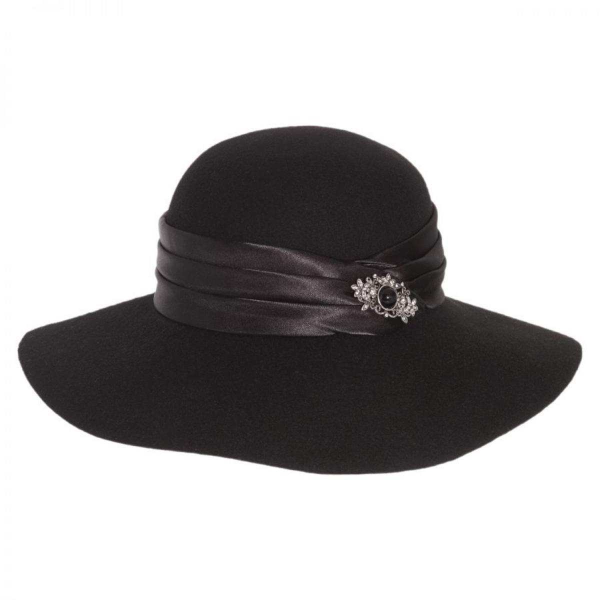 Toucan Collection | Satin Brooch Wool Felt Floppy Hat - Made to Order | 125819 | lead | BLACK