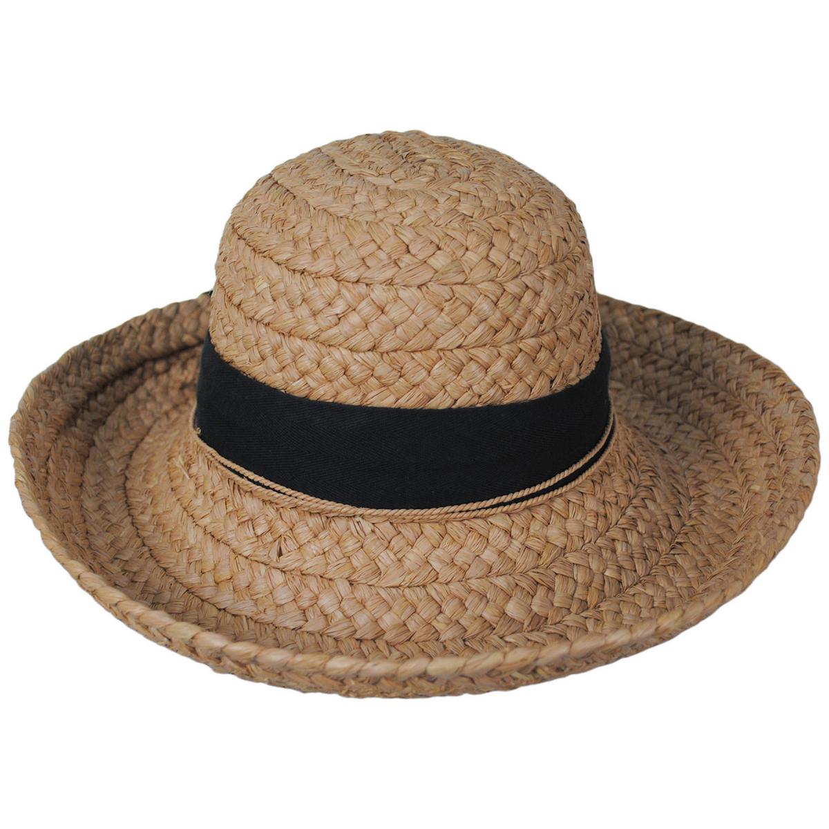 Helen Kaminski | Classic 5 Raffia Wide Braid Sun Hat | 120802 | front | NOUGAT/BLACK