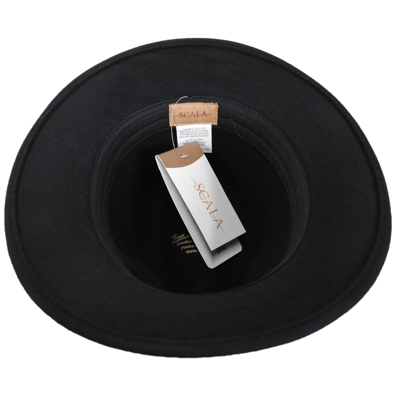 Scala | Traveler Crushable Wool Felt Safari Fedora Hat | 130484 | under | BLACK