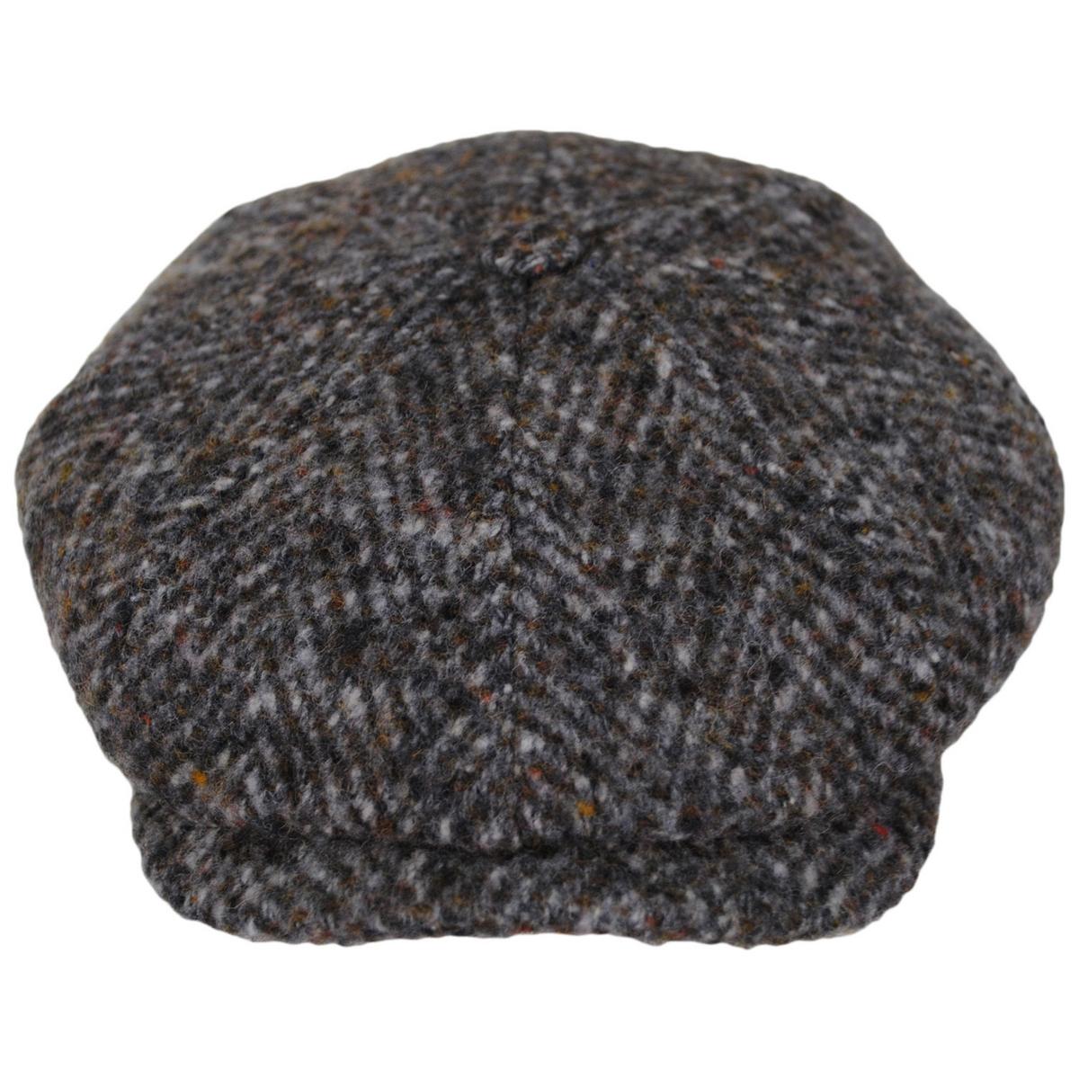 Stetson | Hatteras Grande Herringbone Wool Newsboy Cap | 160383 | front | BEIGE/GREY HERRINGBONE