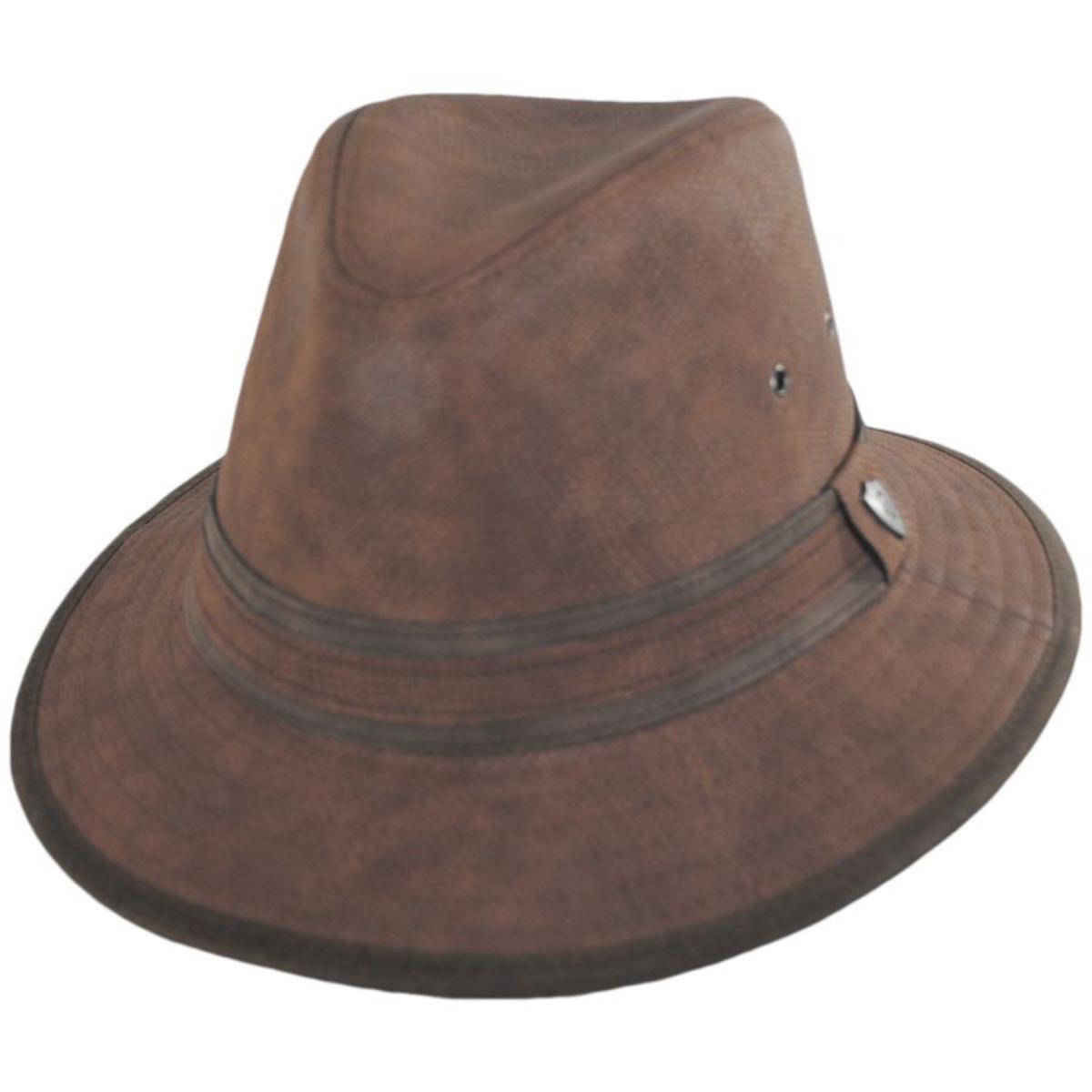 Dorfman Pacific | Cobra Vegan Leather Safari Fedora Hat | 400170 | lead | BROWN