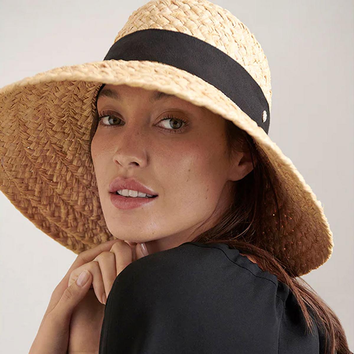 Helen Kaminski | Classic 5 Raffia Wide Braid Sun Hat | 120802 | lsfone | NATURAL/BLACK