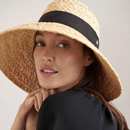 Helen Kaminski | Classic 5 Raffia Wide Braid Sun Hat | 120802 | lsfone | NATURAL/BLACK