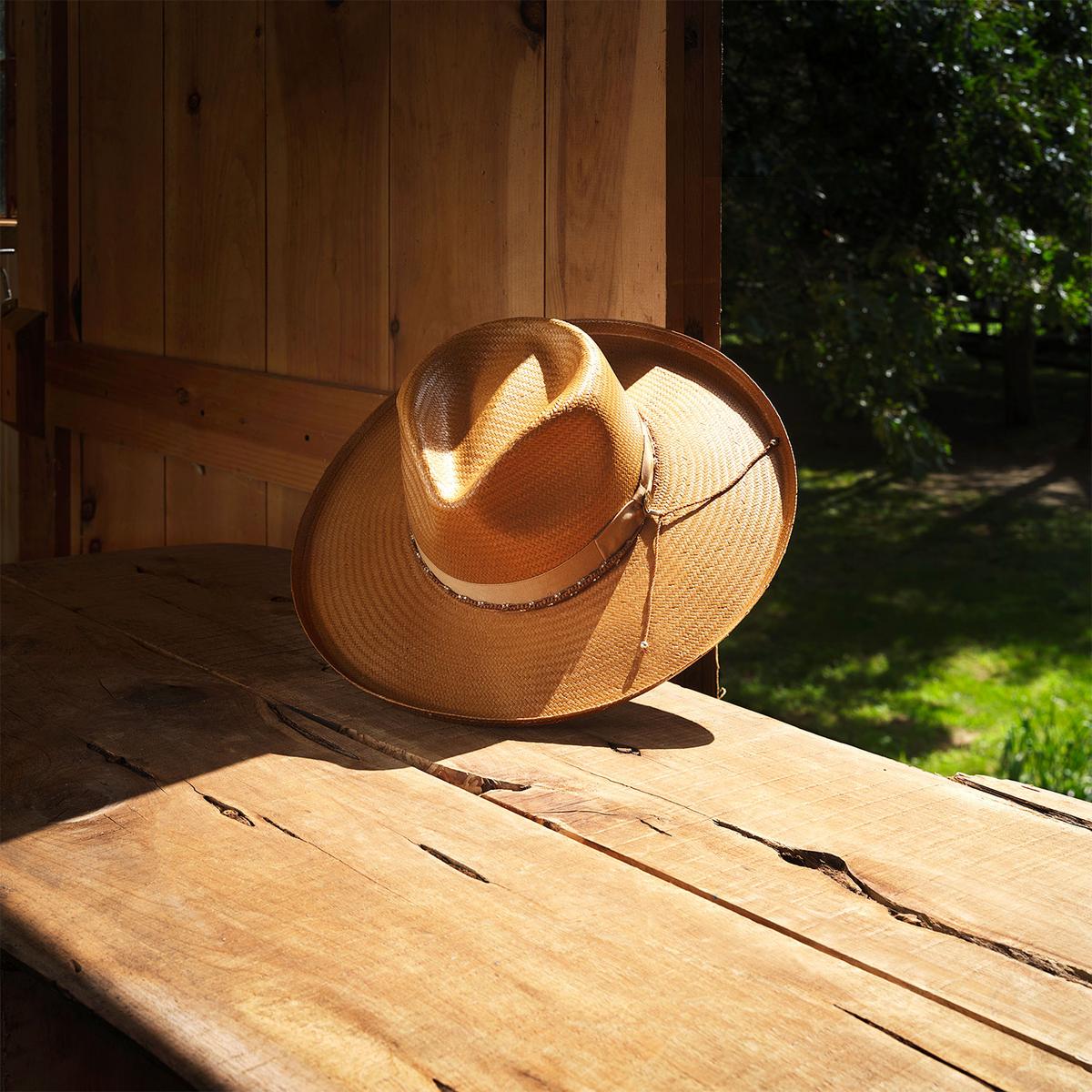 Stetson | Outlier Shantung Straw Rancher Fedora Hat | 127056 | detailone | COGNAC