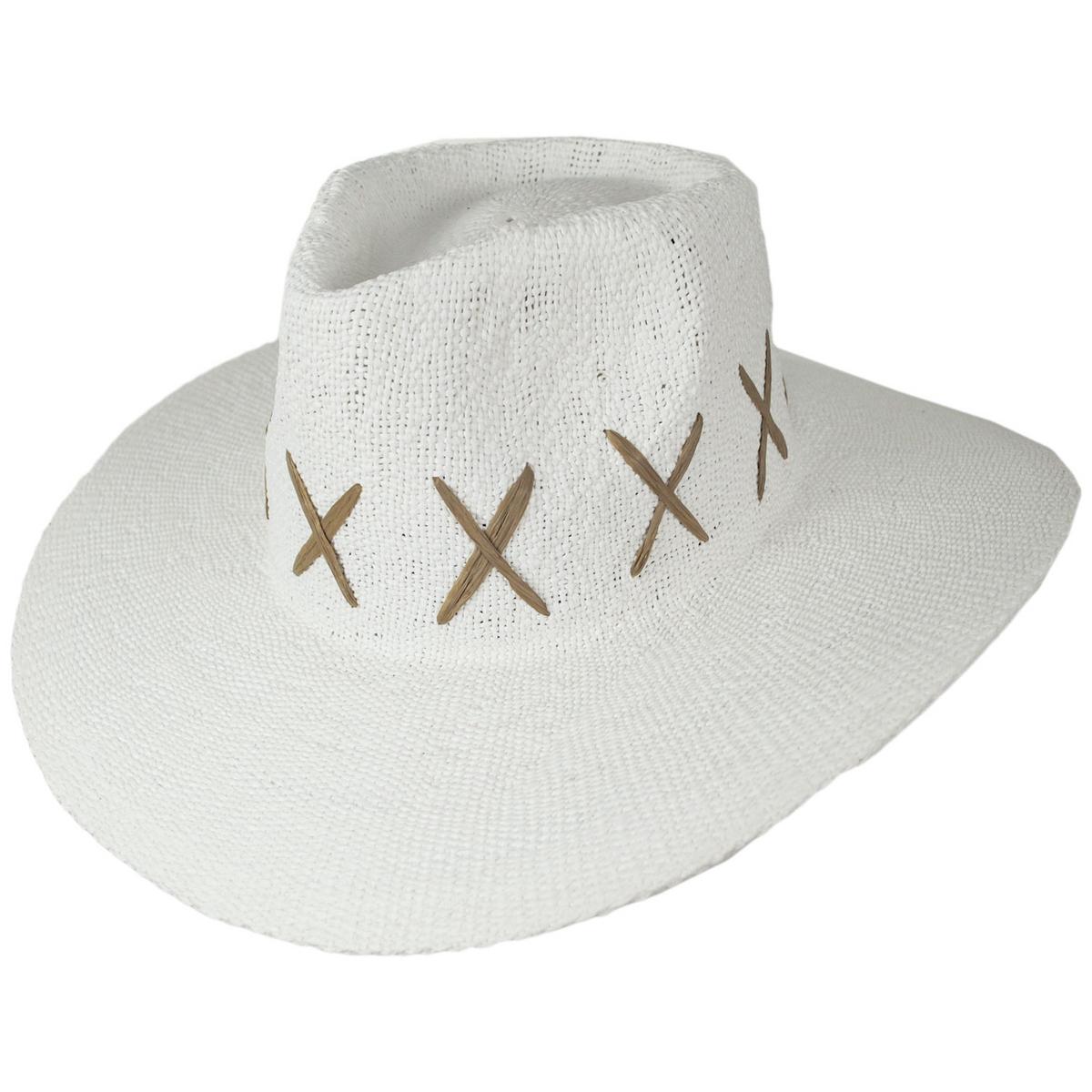 NIKKI BEACH | Exuma Bangora Straw Fedora Hat | 102671 | lead | WHITE/BROWN