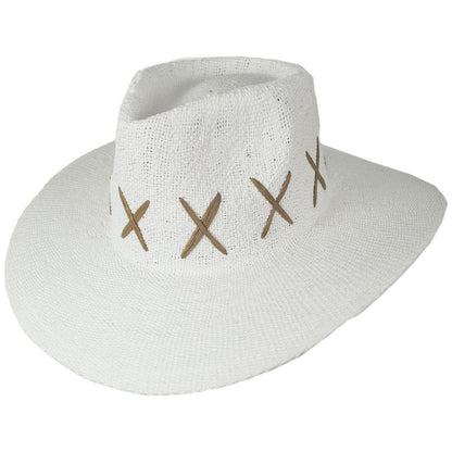 NIKKI BEACH | Exuma Bangora Straw Fedora Hat | 102671 | lead | WHITE/BROWN