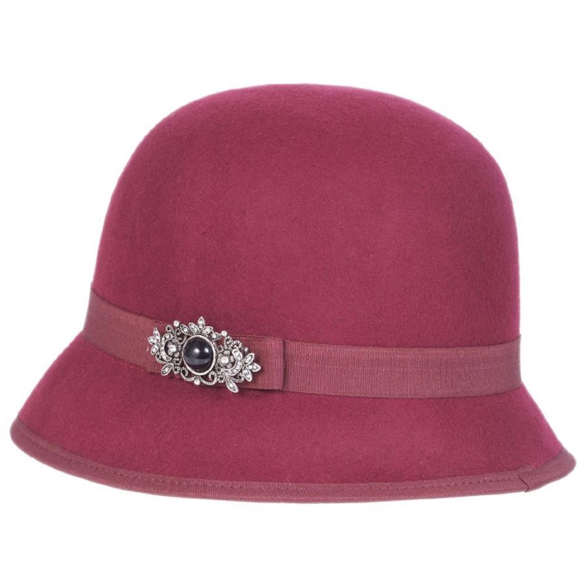 Toucan Collection | Brooch Wool Felt Cloche Hat - Made to Order | 125826 | lead | BURGUNDY