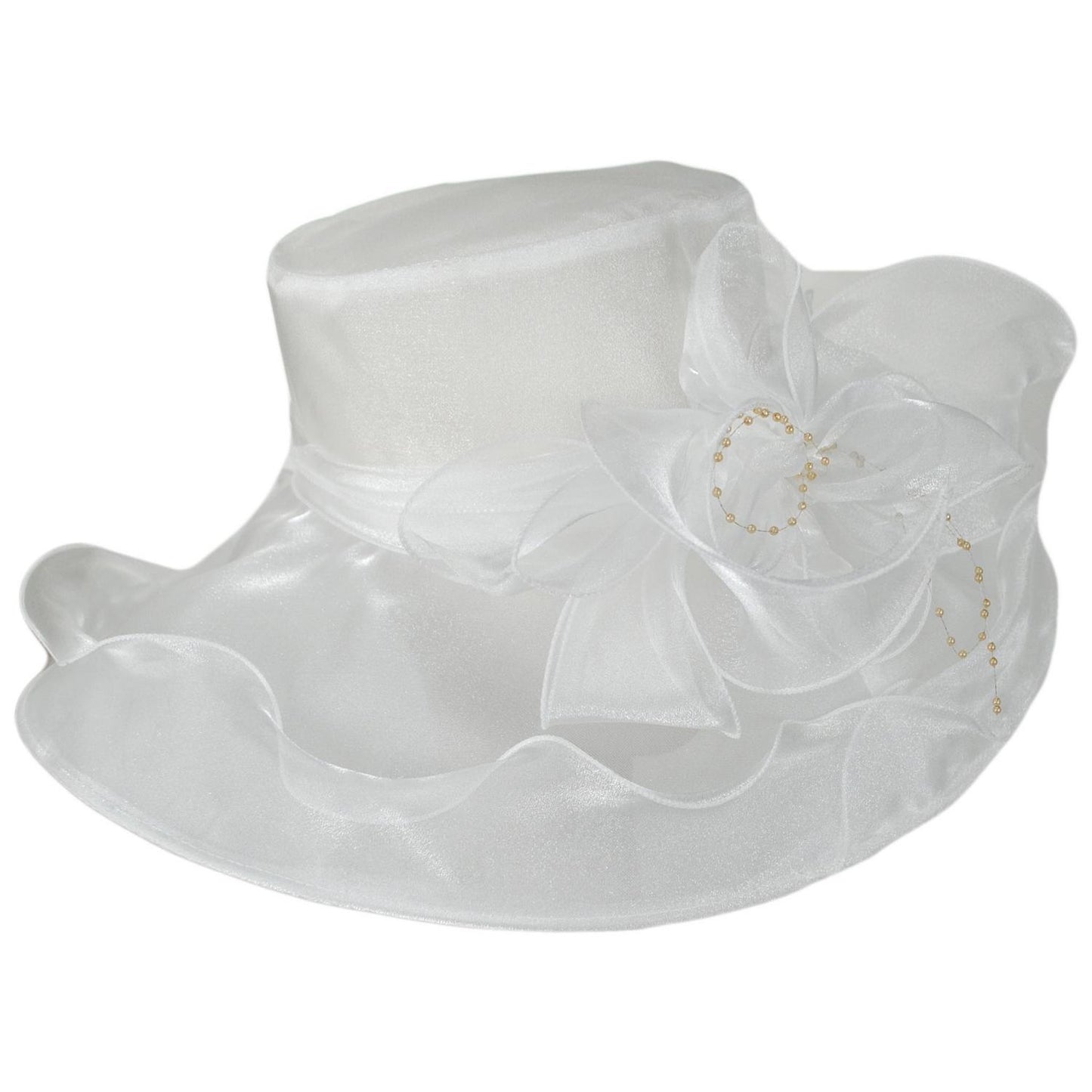 San Diego Hat Company | Organza Pearl Boater Dress Hat | 121052 | profile | WHITE