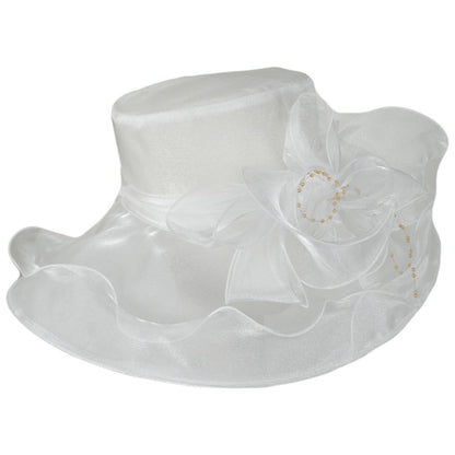 San Diego Hat Company | Organza Pearl Boater Dress Hat | 121052 | profile | WHITE