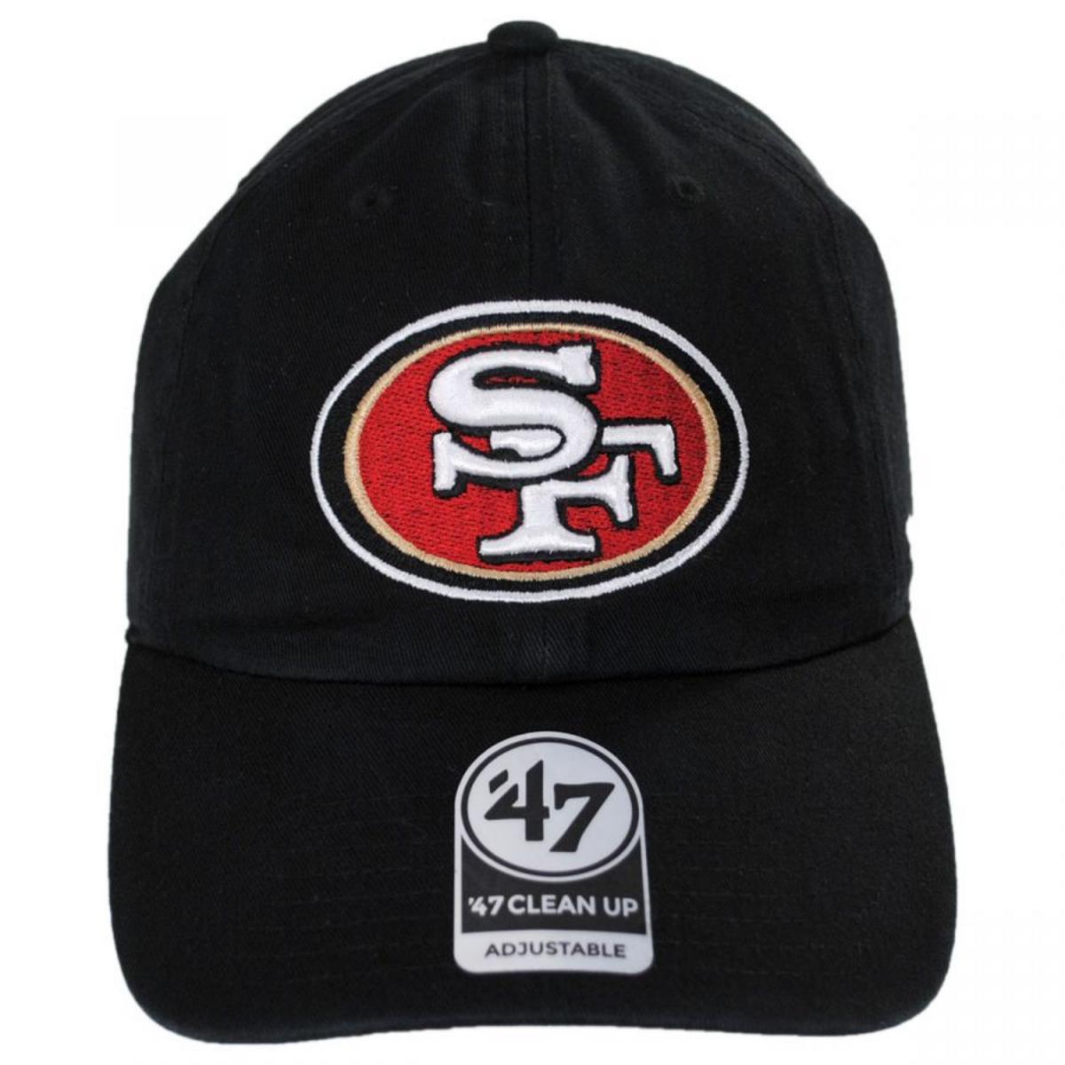 47 Brand | San Francisco 49ers NFL Clean Up Strapback Baseball Cap Dad Hat | 203780 | front | BLACK