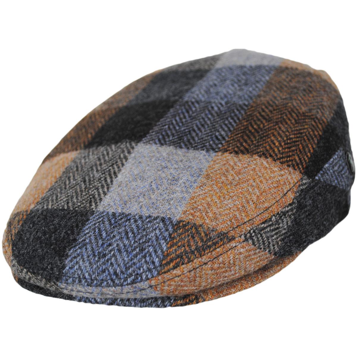 City Sport Caps | Herringbone Squares Donegal Tweed Wool Ivy Cap | 175022 | lead | OLIVE/BROWN