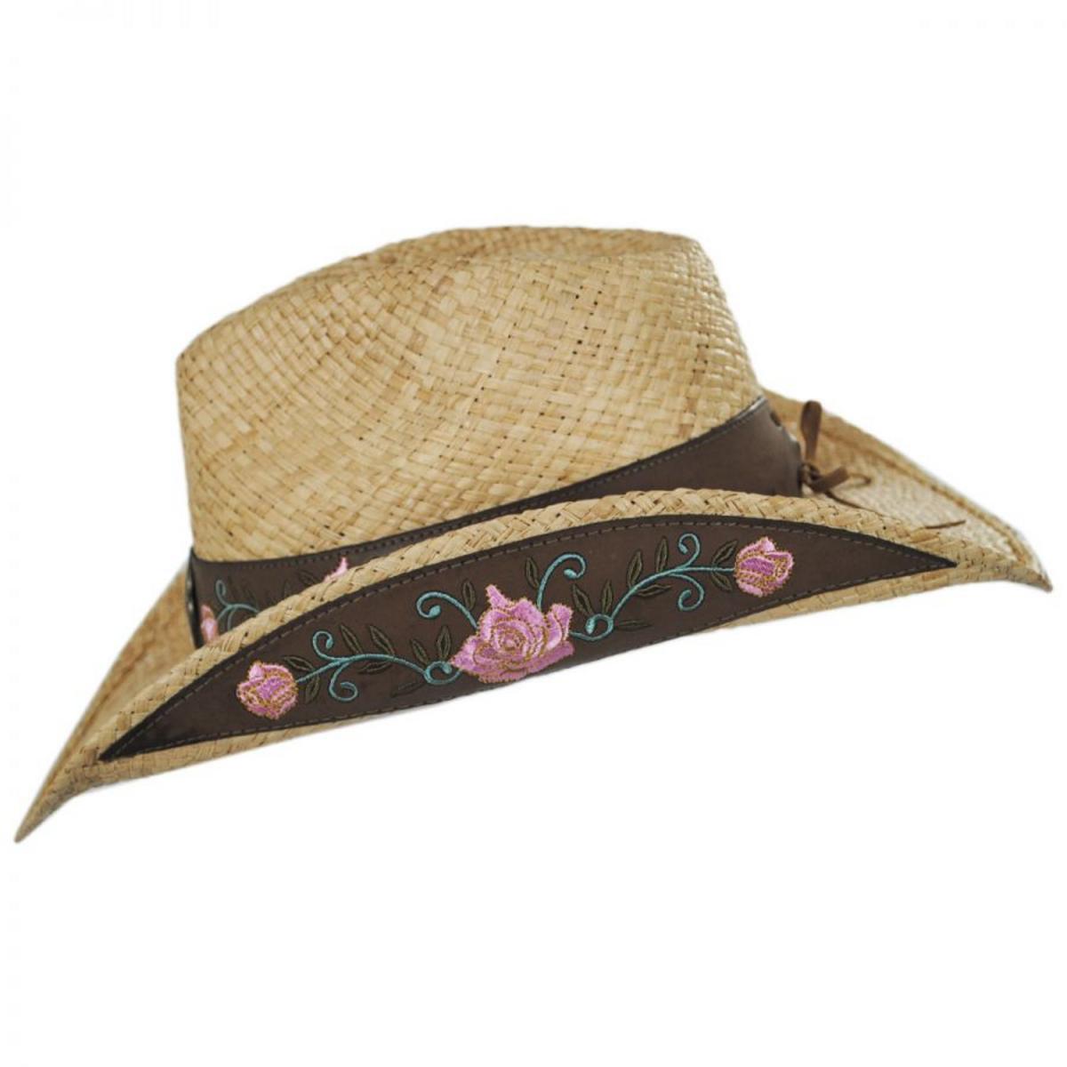Kenny K | Pink Rose Raffia Straw Western Hat | 102214 | profile | NATURAL
