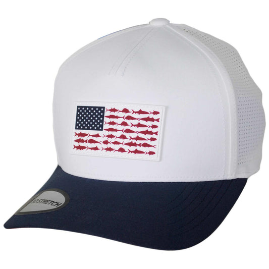 Columbia Sportswear | PFG Elite 3D Stretch Snapback Baseball Cap | 400084 | lead | WHITE, COLLEGIATE NAVY
